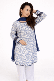Blue & White Floral Chikankari Ready-to-Wear Ladies Kurta Set