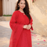 Ruby Grace Red Chikankari Embroidered Ready-to-Wear 3 Piece Kurta Set
