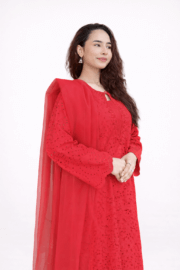 Ruby Grace Red Chikankari Embroidered Ready-to-Wear 3 Piece Kurta Set