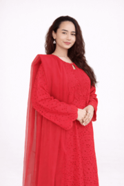 Ruby Grace Red Chikankari Embroidered Ready-to-Wear 3 Piece Kurta Set