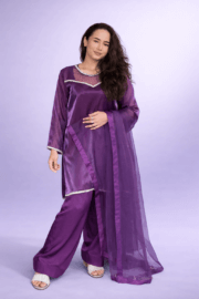 Royal Plum Silk Ready-to-Wear 3 Piece Suit with Lace Detail