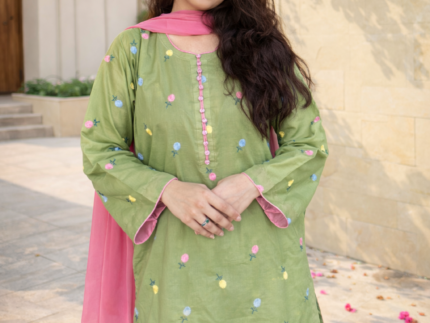 Rangreez Bloom Embroidered Stitched Lawn 3 Piece Suit
