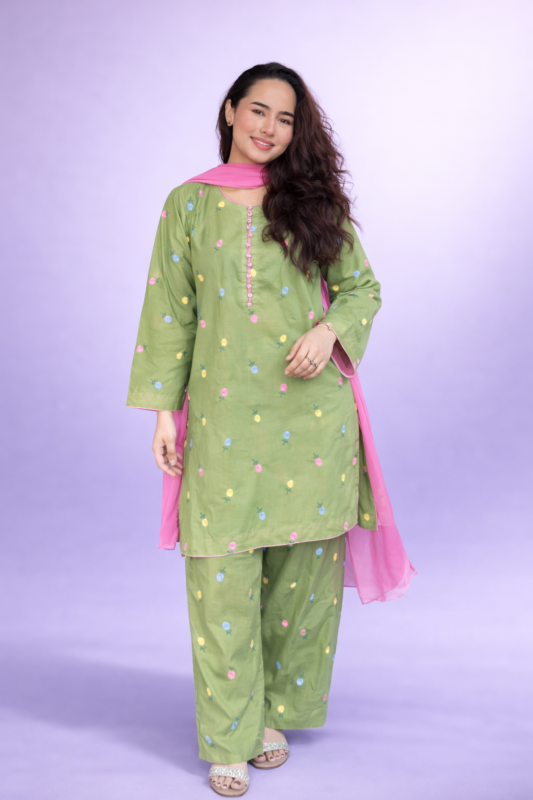 Rangreez Bloom Embroidered Stitched Lawn 3 Piece Suit