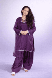 Royal Plum Silk Ready-to-Wear 3 Piece Suit with Lace Detail