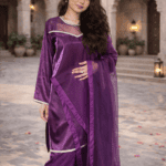 Royal Plum Silk Ready-to-Wear 3 Piece Suit with Lace Detail
