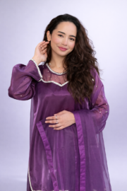 Royal Plum Silk Ready-to-Wear 3 Piece Suit with Lace Detail